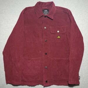 Vans Drill Chore Coat Mens Medium Burgundy Corduroy Jacket Button 100% Cotton